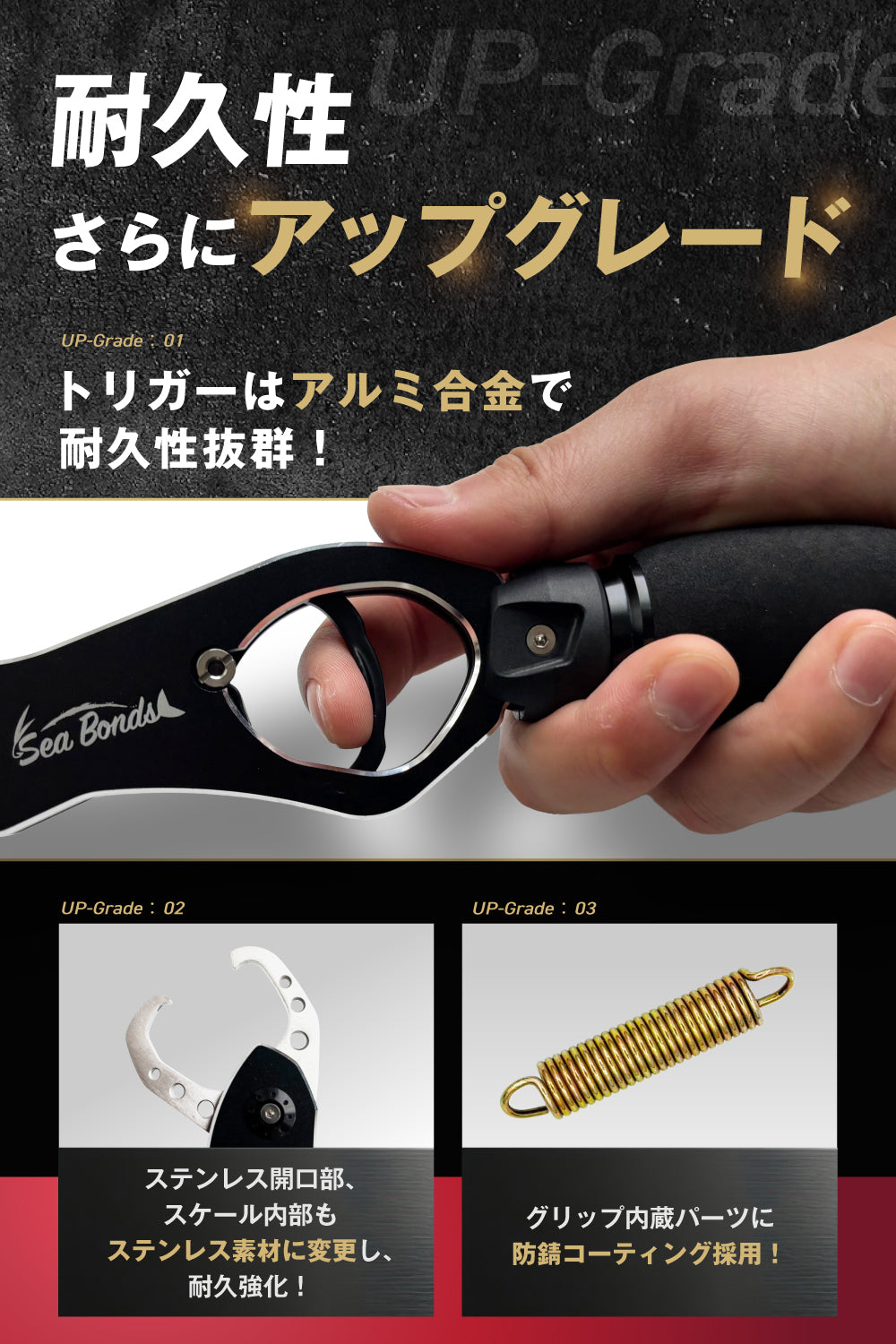 SeaBonds フィッシュグリップ 計量付き 最大20kg ロングノーズ アルミ合金 ステンレス防錆