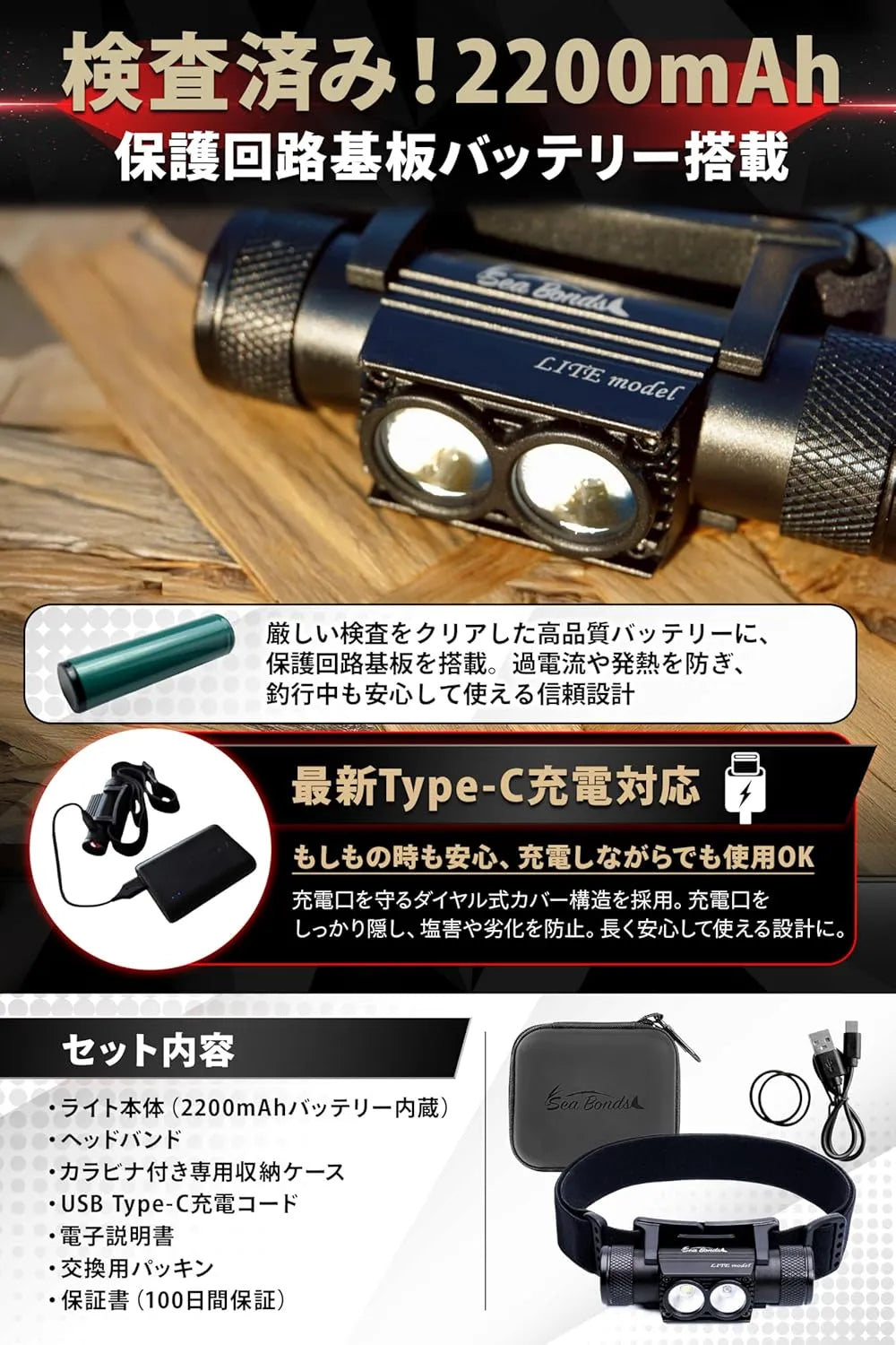 ヘッドライトLITE 300ルーメン（ライトモデル 2200mAh） 送料無料